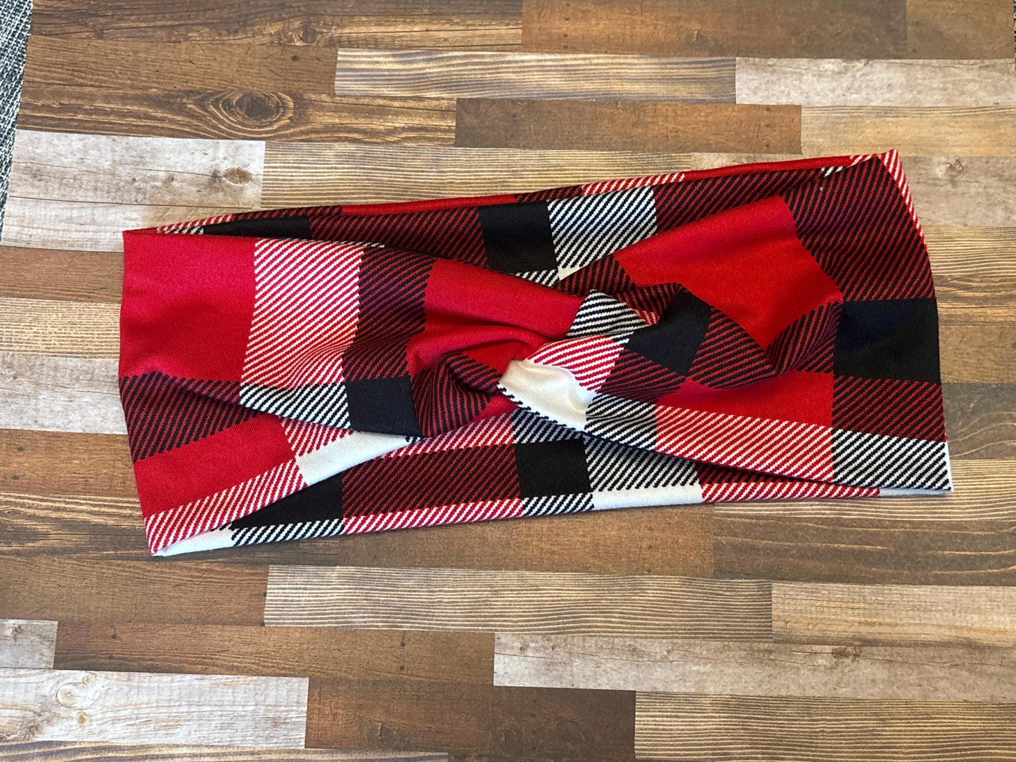 Red Plaid Wide Headband