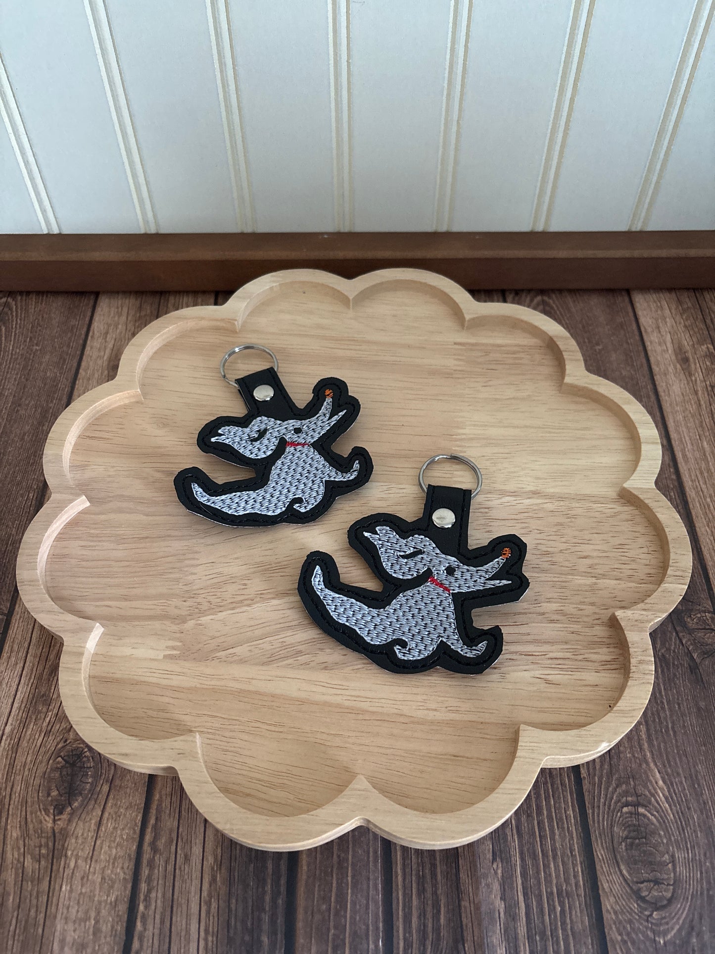 Ghost Pup Embroidered Keychain