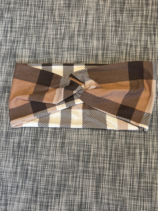 Brown Plaid Wide Headband
