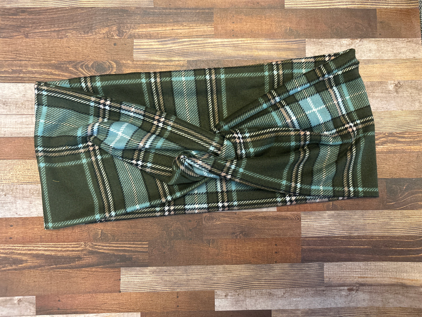 Green Plaid Wide Headband