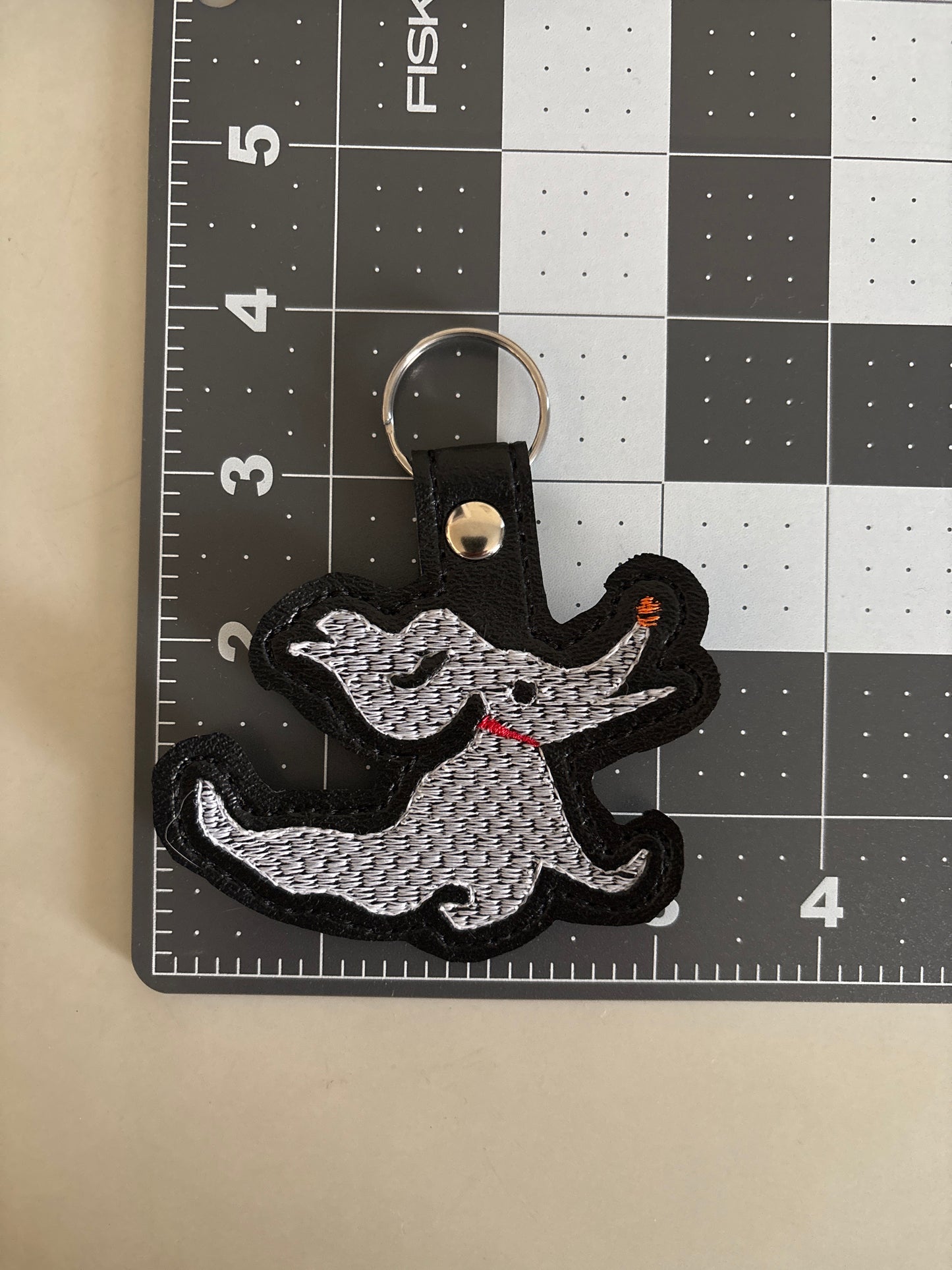 Ghost Pup Embroidered Keychain